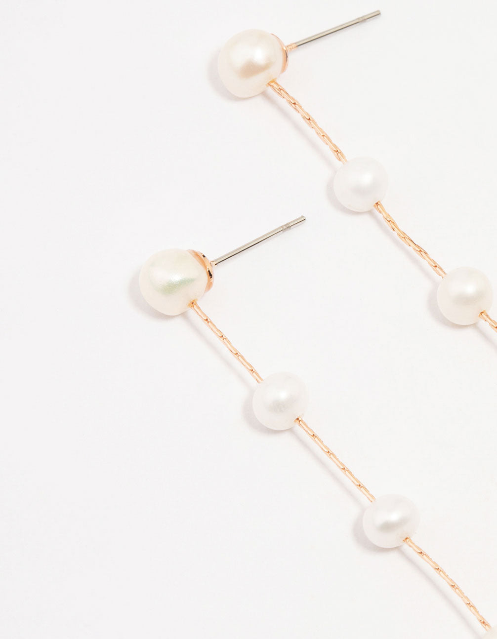 Rose Gold Plated Freshwater Pearl Long Drop Earrings