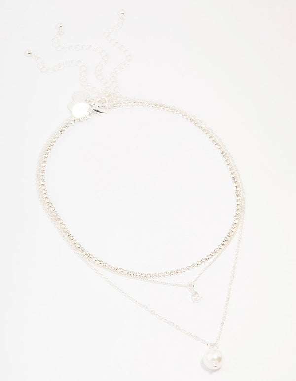 Silver Plated Cupchain Pear & Pearl Necklace