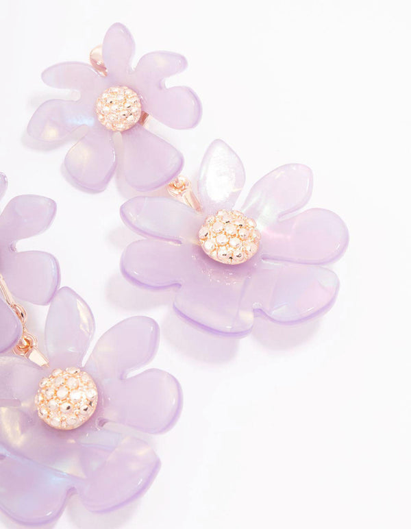 Lilac Flower Diamante Drop Earrings
