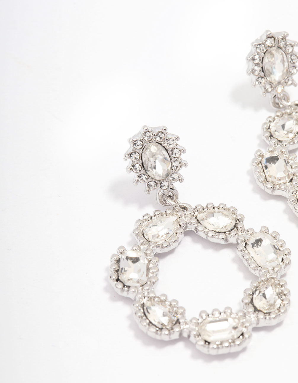 Silver Multi Diamante Circle Drop Earrings