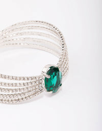 Silver Diamante Emerald Open Wrist Cuff - link has visual effect only