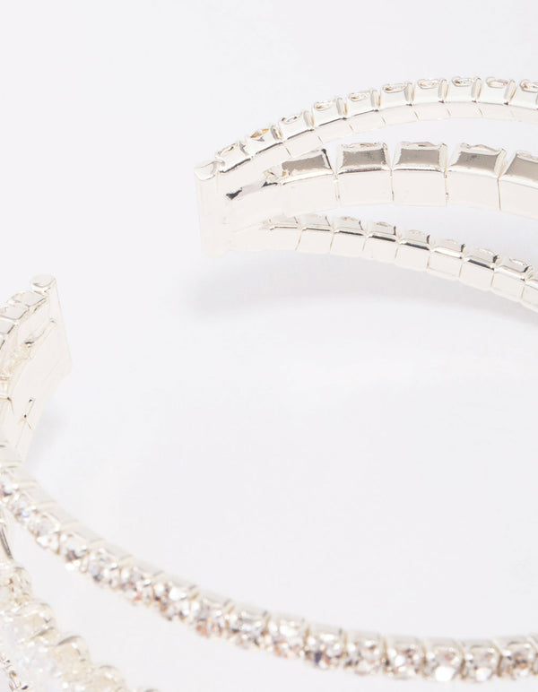 Silver Diamante Zig Zag Open Wrist Cuff
