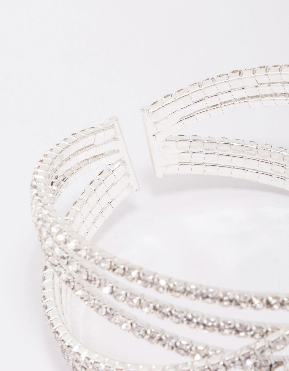 Silver Diamante Twisted Open Wrist Cuff