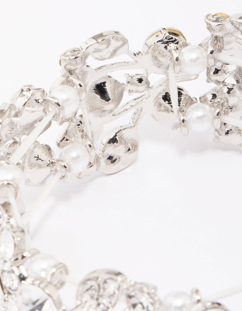Silver Diamante Pearl Stretch Bracelet