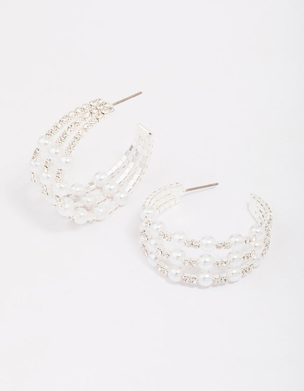 Silver Triple Row Hoop Earrings