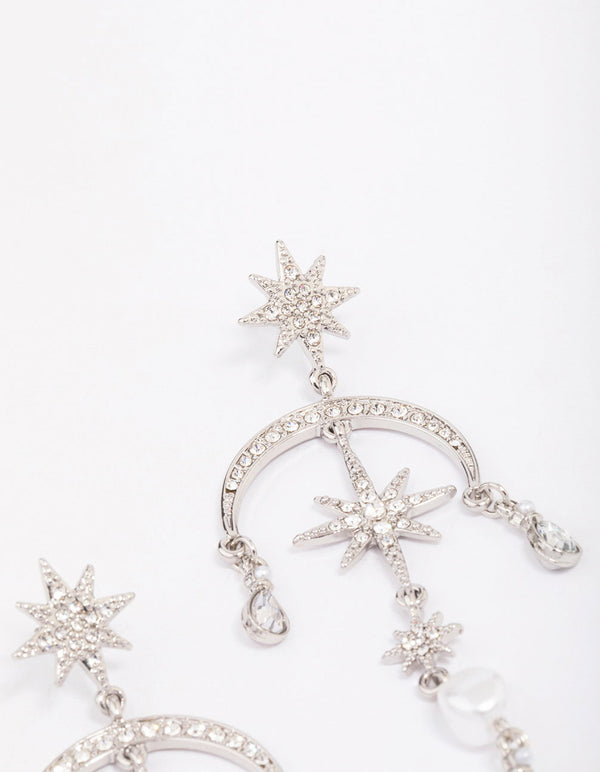 Silver Celestial & Pearl Drop Earrings