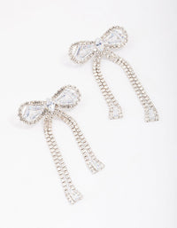 Silver Large Diamante Bow Drop Earrings - link has visual effect only