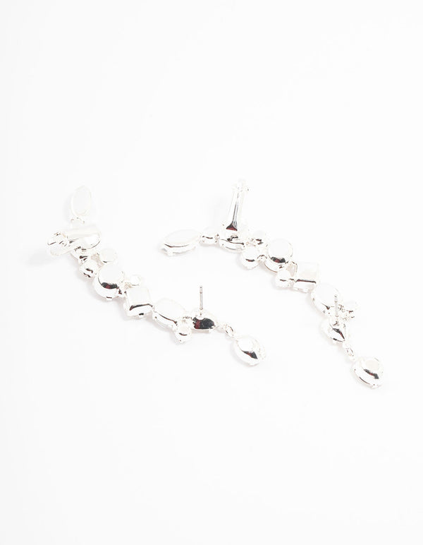 Silver Multi Diamante Cuff Earrings