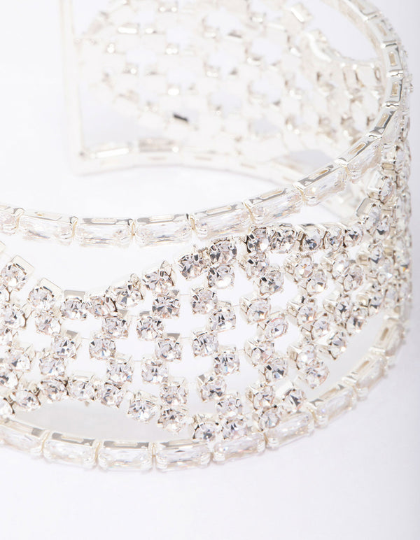 Silver Diamante Thick Wrist Cuff