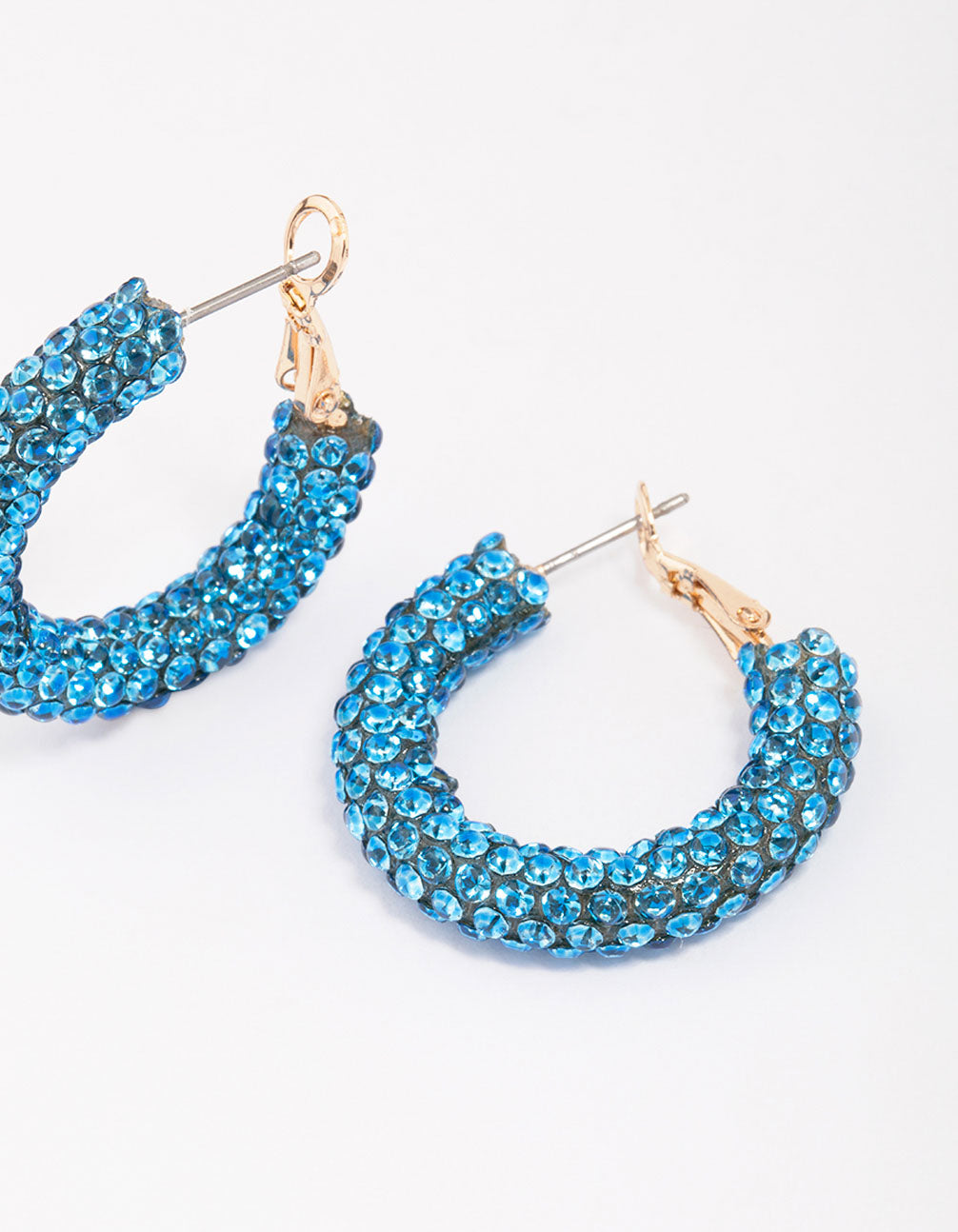 Blue Diamante Medium Hoop Earrings