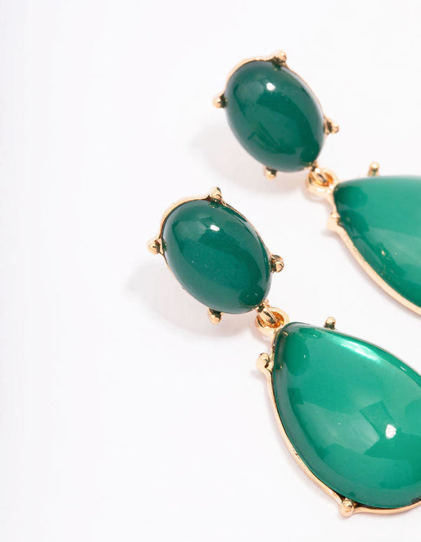 Gold Oval Stone Drop Earrings
