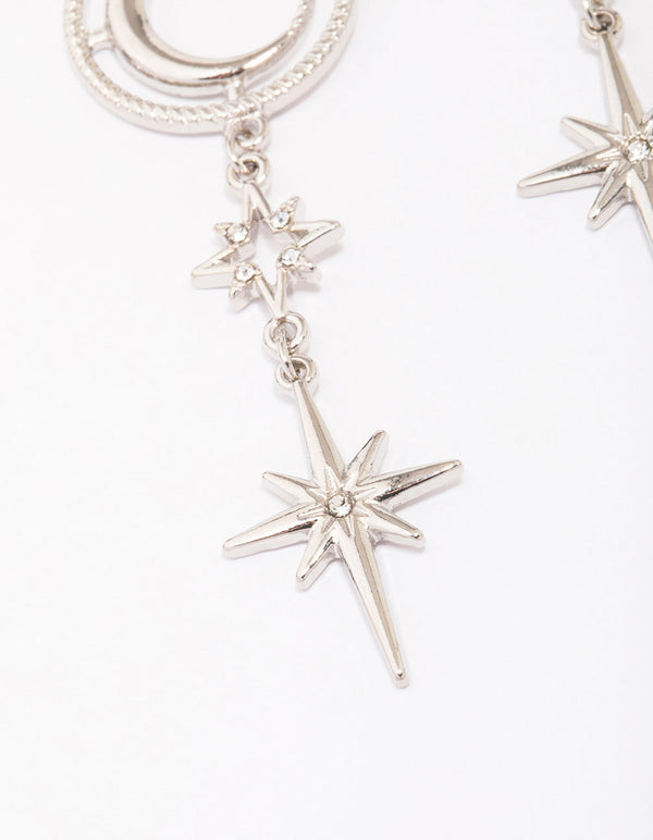 Silver Celestial Long Drop Earrings