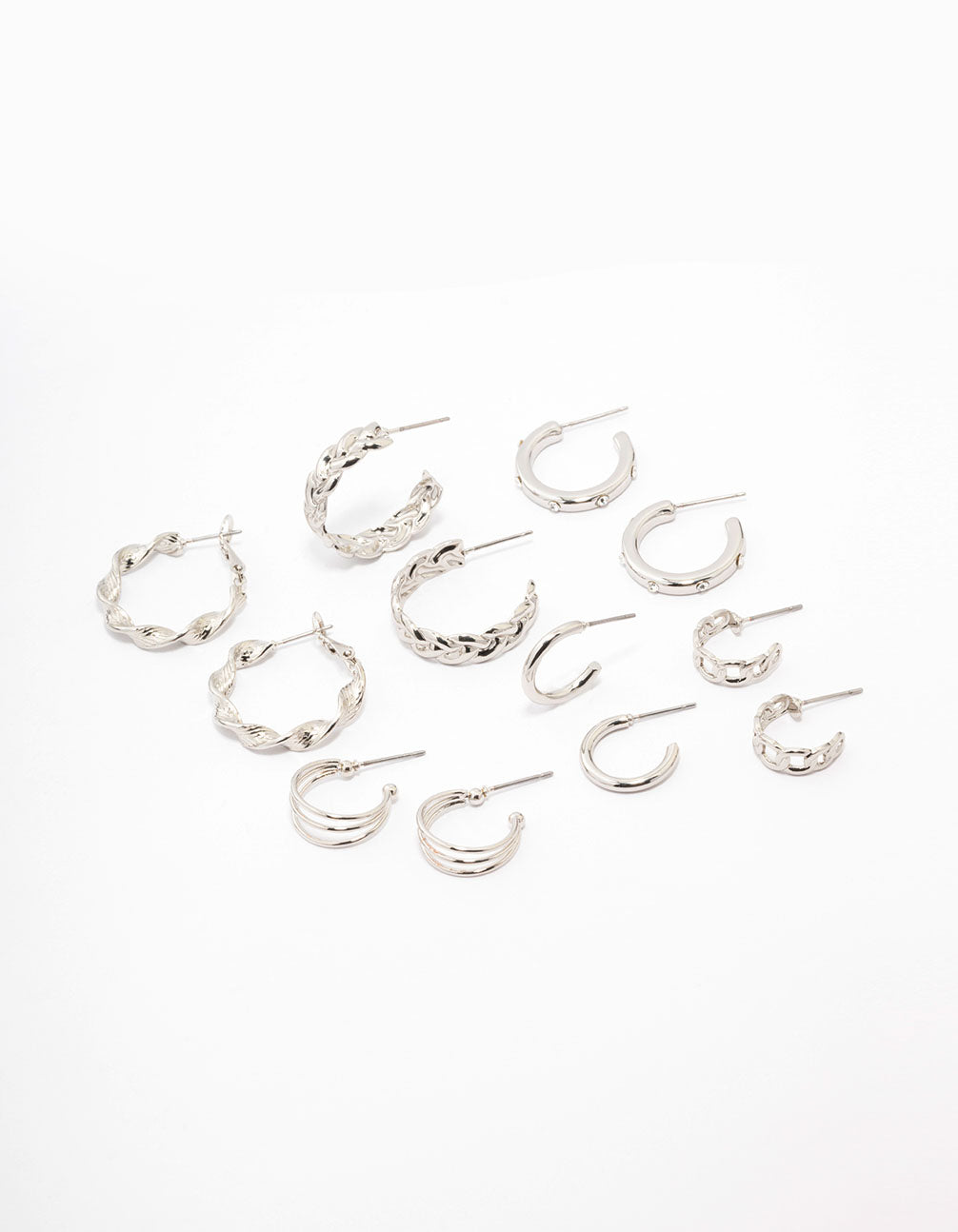 Silver Twisted Chain Hoop Earring 6-Pack