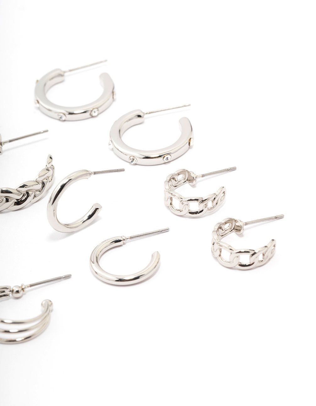 Silver Twisted Chain Hoop Earring 6-Pack