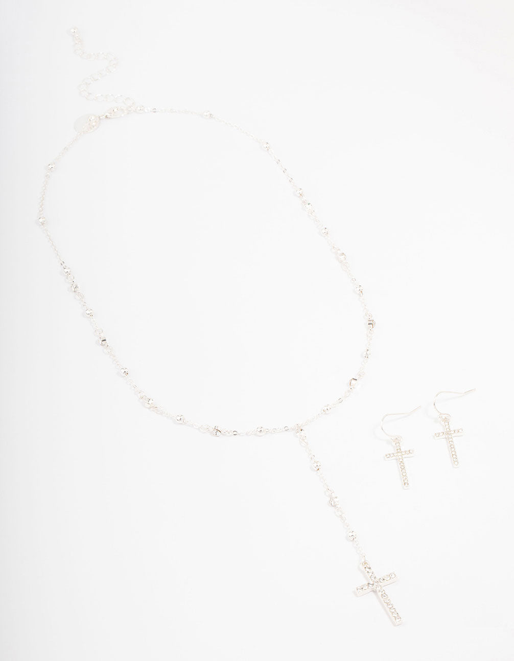 Silver Beaded Cross Jewellery Set