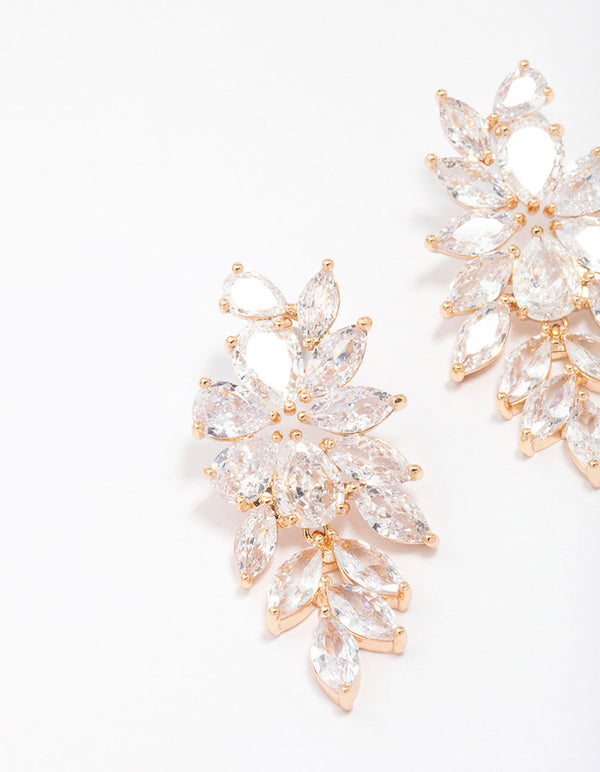 Gold Flower Cluster Drop Earrings