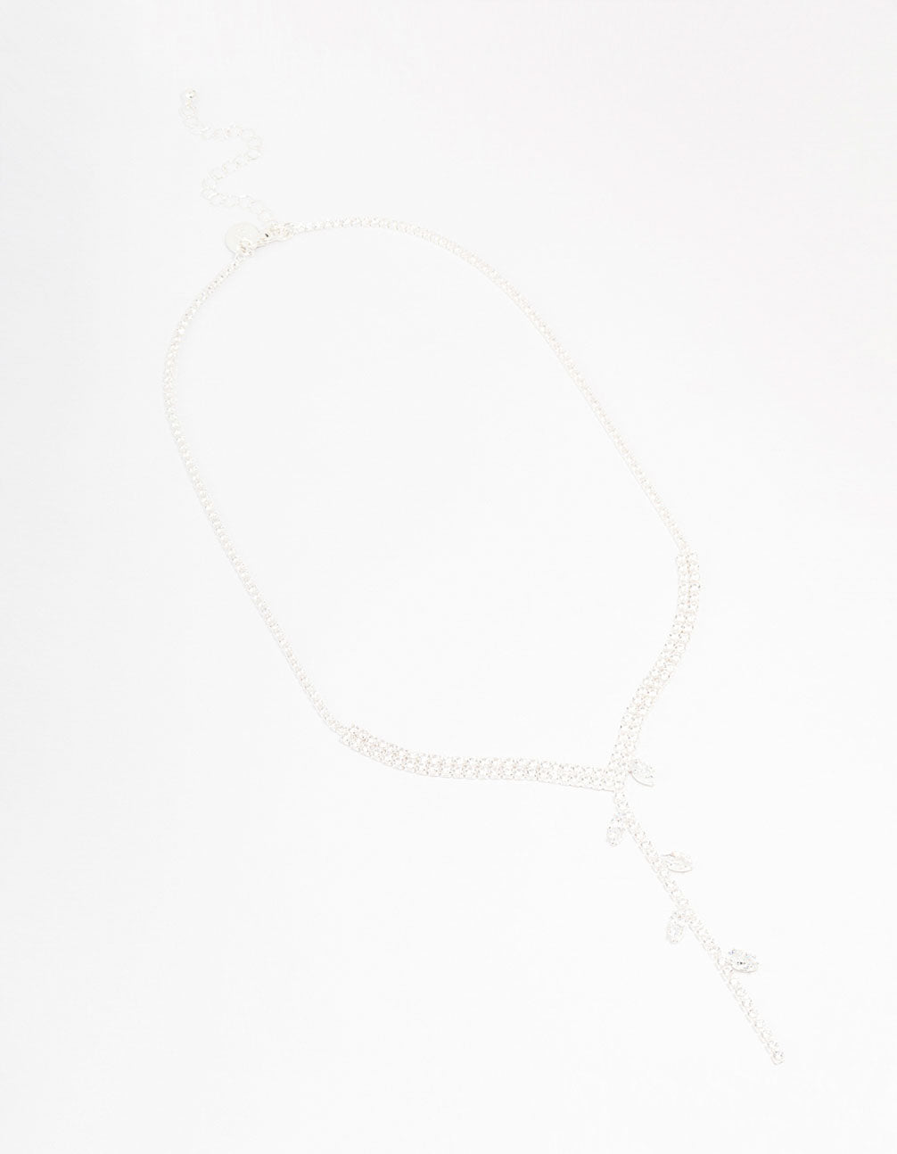 Silver Cubic Zirconia Leaf Trail Y Necklace