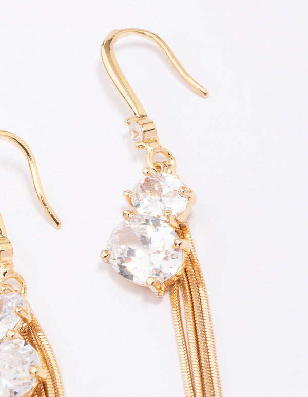 Gold Cubic Zirconia Chain Drop Earrings