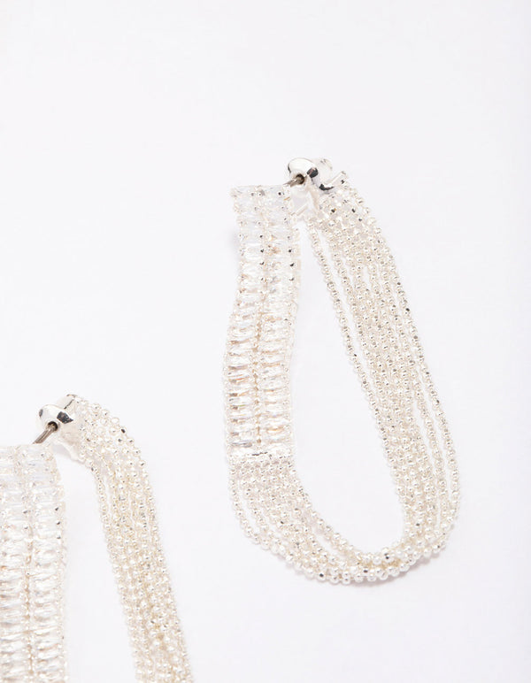 Silver Cubic Zirconia Chain Rectangular Drop Earrings