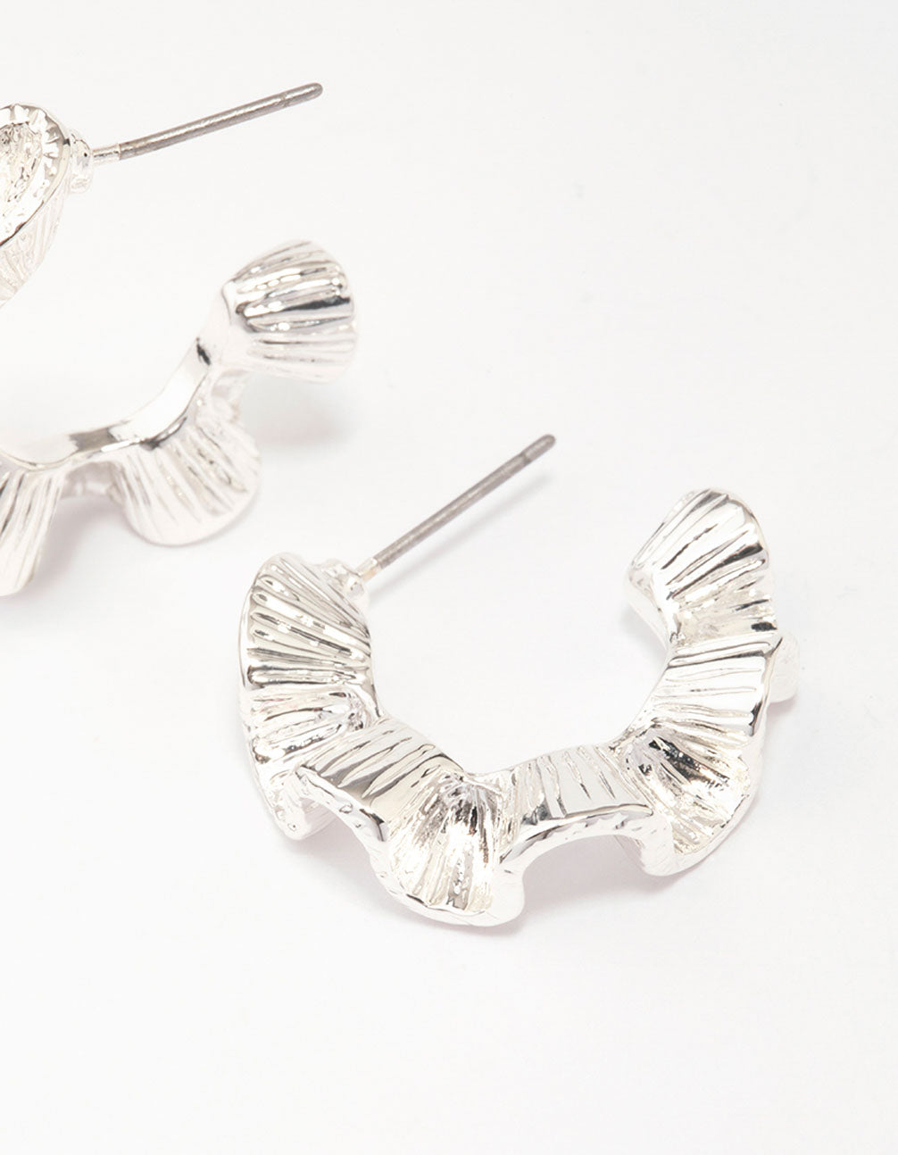Silver Hammered Wave Hoop Earrings