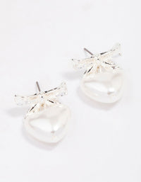 Silver Bow Pearl Heart Stud Earrings - link has visual effect only
