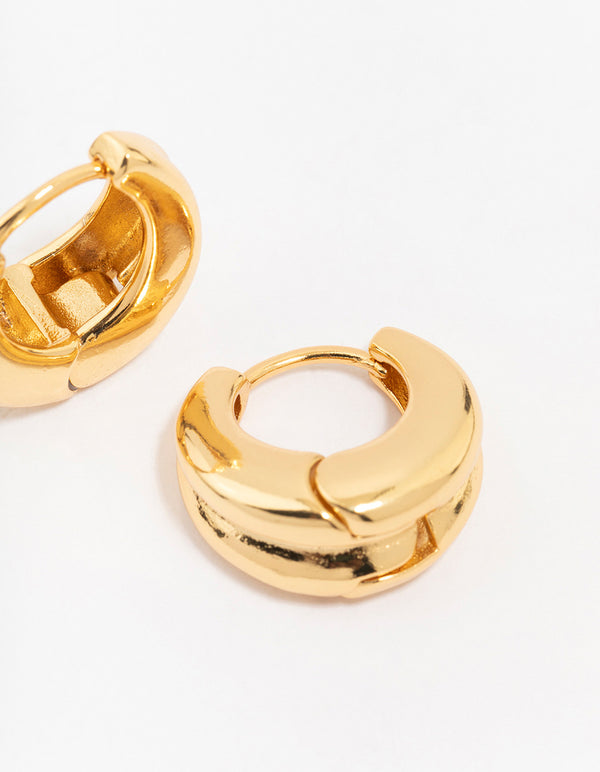 Gold Plated Brass Ribbed Hoop Earrings