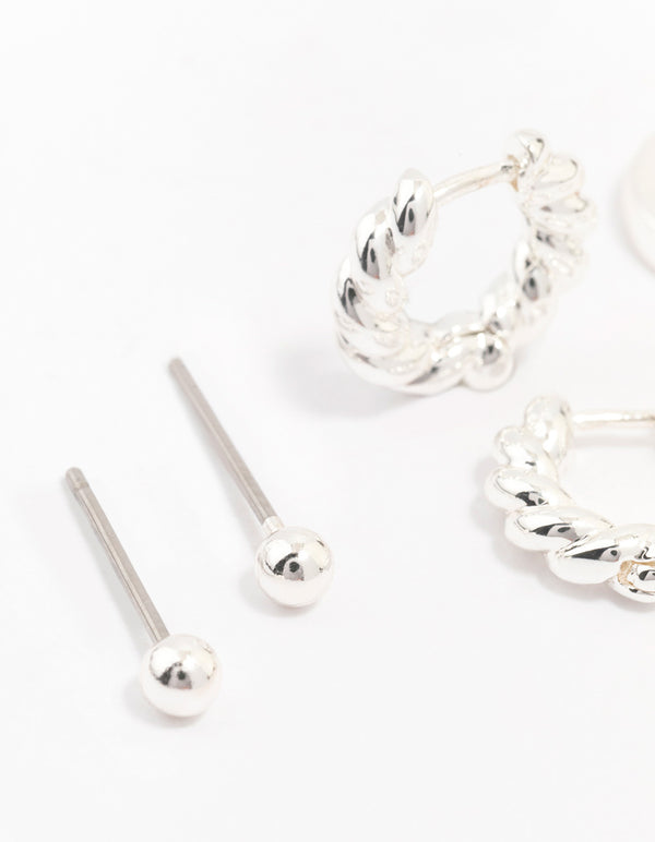 Silver Plated Brass  Twisted Earring 3-Pack