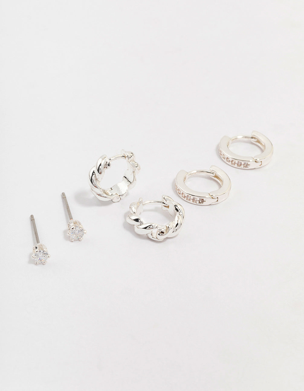 Silver Plated Brass  Classic Cubic Zirconia Earring 3-Pack