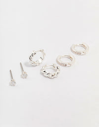 Silver Plated Brass  Classic Cubic Zirconia Earring 3-Pack - link has visual effect only