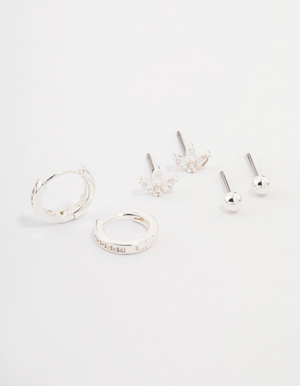 Silver Plated Brass  Cubic Zirconia Marquise Earring 3-Pack