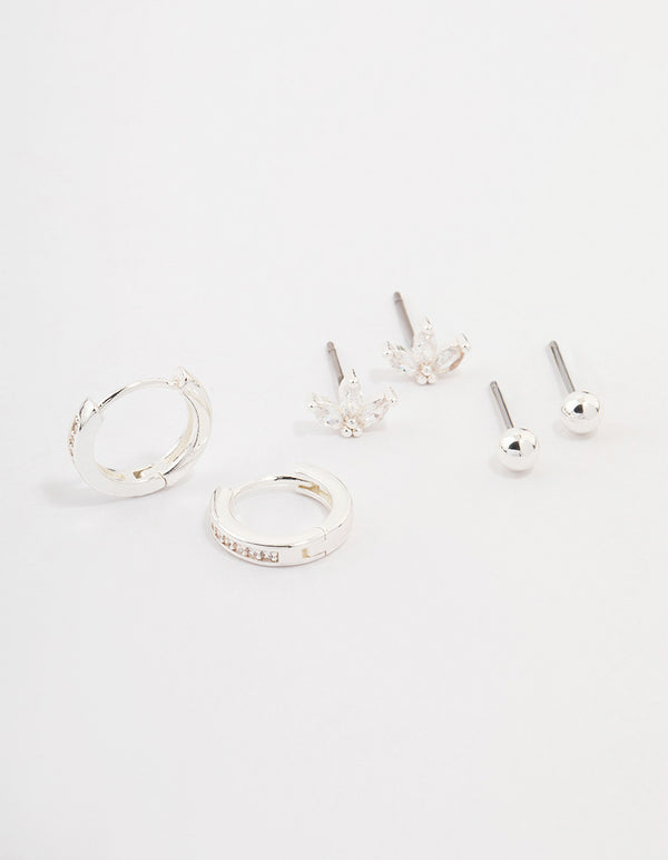 Silver Plated Brass  Cubic Zirconia Marquise Earring 3-Pack