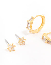 Gold Plated Brass Boho Baguette Earring 3-Pack - link has visual effect only