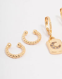 Gold Plated Brass Moon Charm Earring 3-Pack - link has visual effect only