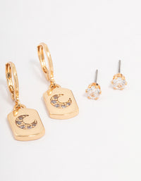 Gold Plated Brass Moon Charm Earring 3-Pack - link has visual effect only