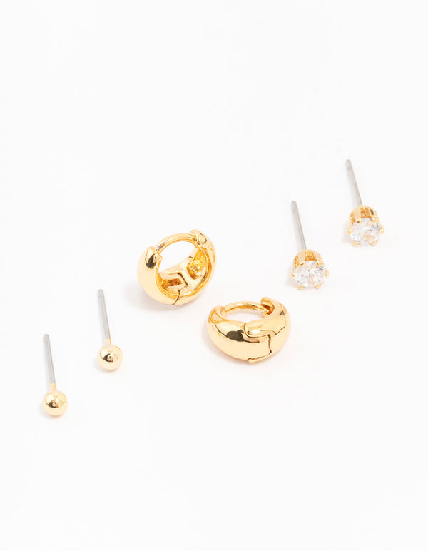 Gold Plated Brass Mini Hoop Earring 3-Pack