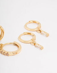 Gold Plated Brass Baguette Stud & Huggie Earring 3-Pack - link has visual effect only
