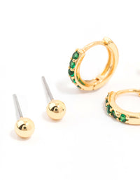 Gold Plated Brass Baguette Cluster Stud Earring 3-Pack - link has visual effect only