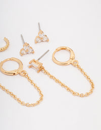 Gold Plated Brass Baguette Chain Flower Earring 4-Pack - link has visual effect only