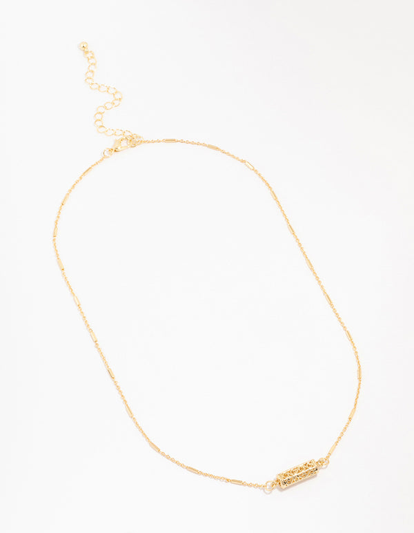 Gold Plated Brass Station Barell Necklace