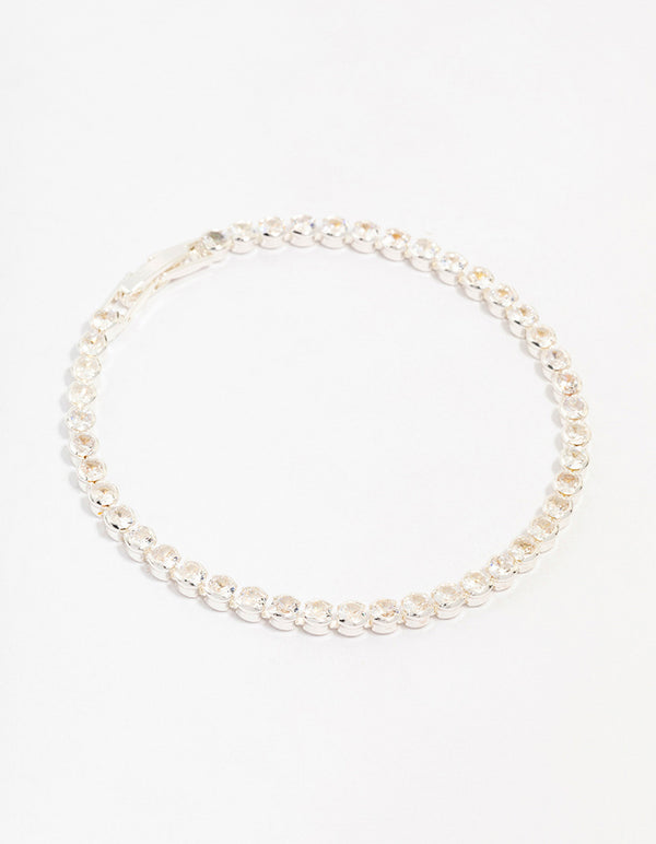 Silver Plated Brass  Single Classic Tennis Bracelet
