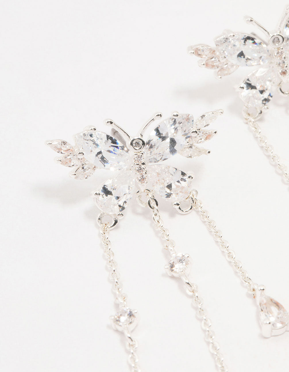 Silver Cubic Zirconia Butterfly Drop Earrings