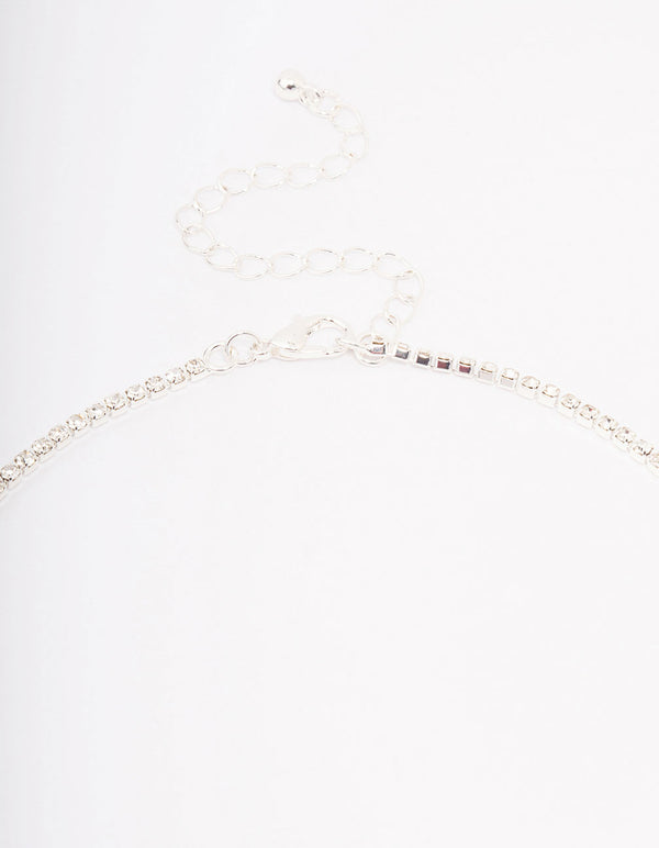 Silver Cubic Zirconia Drop Necklace