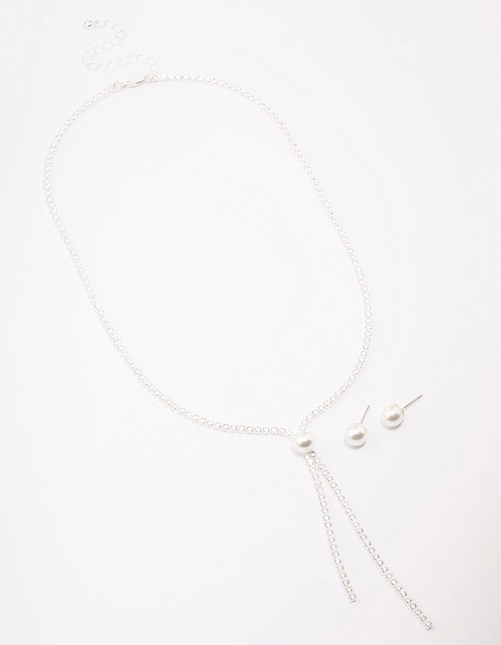 Silver Cubic Zirconia Lariat Necklace & Earring Set