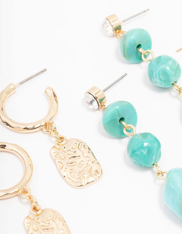 Gold Mixed Shell Drop Earrings 3-Pack