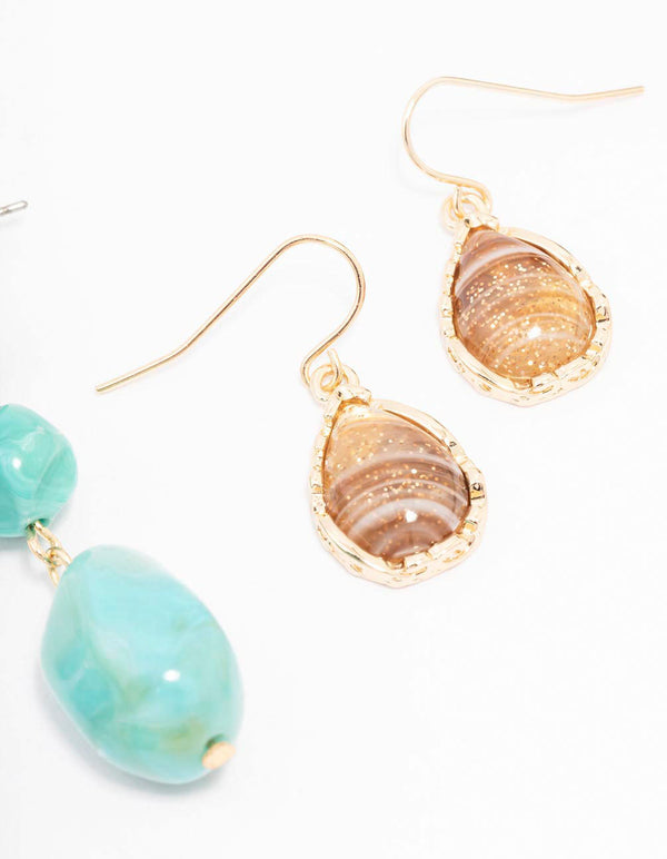 Gold Mixed Shell Drop Earrings 3-Pack
