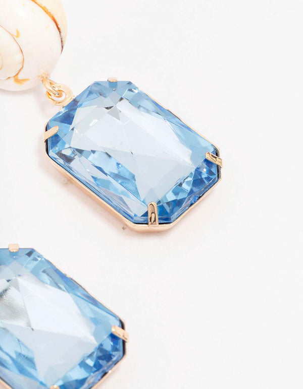 Gold Genuine Shell & Diamante Drop Earrings