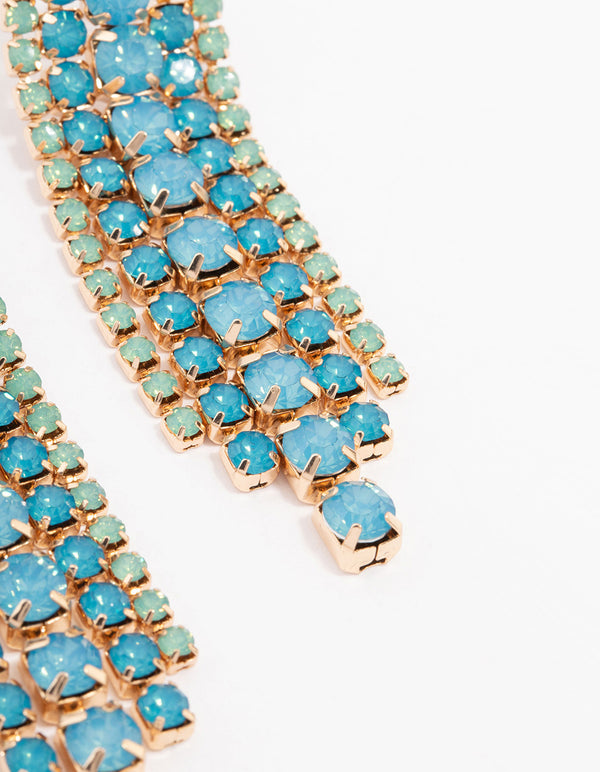 Gold Mixed Diamante Cup Chain Drop Earrings