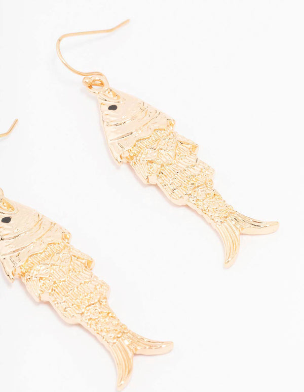 Gold Textured Fish Drop Earrings