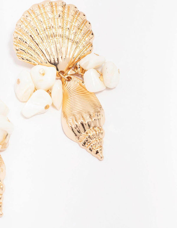 Gold Genuine Shell Stud Square Drop Earrings