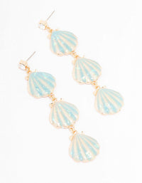 Gold Triple Row Shell Drop Earrings - link has visual effect only